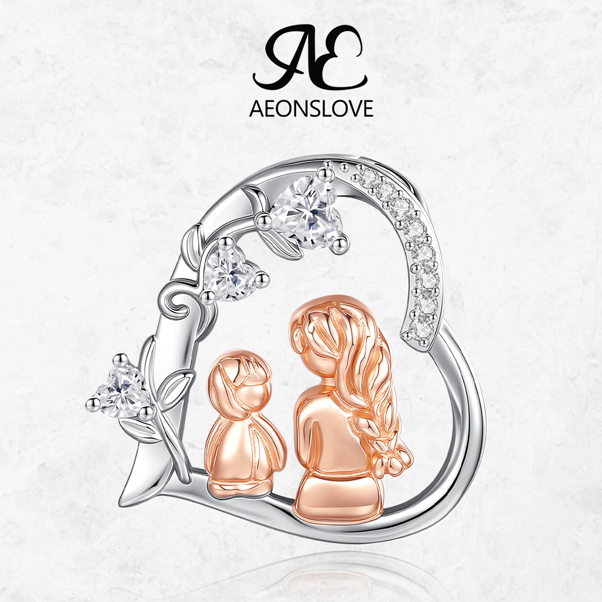 

AEONSLOVE S925 Sterling Silver Mother and Daughter Heart Necklace Rose Gold CZ Pendant Family Jewelry Mothers Day Gifts for Mom