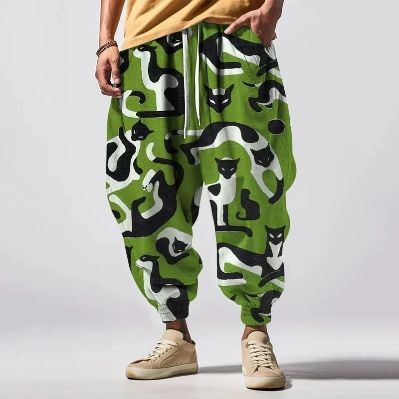 Japanese Art Cat Print Drawstring Waist Sweatpants Fashion 3D Printed Long Carrot Trouser Holiday Oversized Hip hop Streetwear