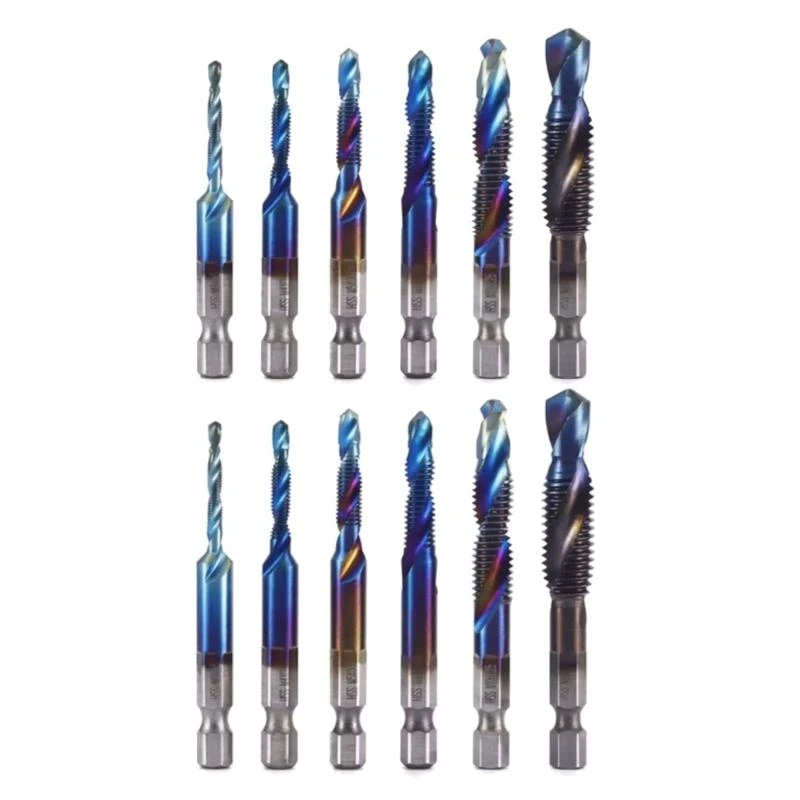 D84F 6Pcs Metric Thread Tap Drill Set with Spirals Flutes for Efficient Tapping