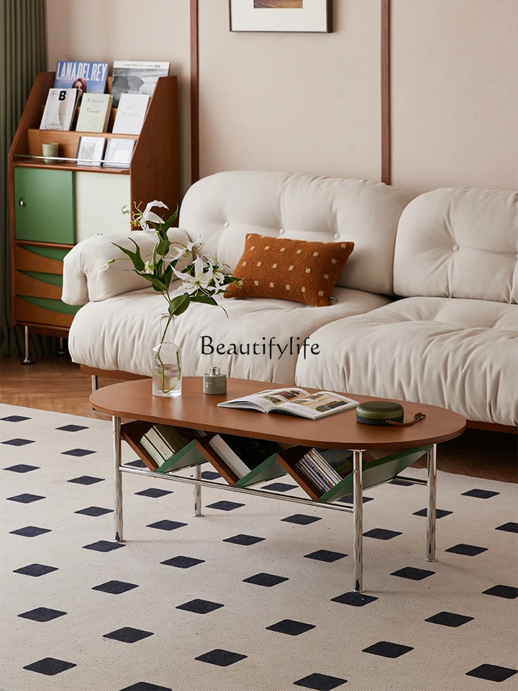 الرجعية الخشب الصلب شقة صغيرة جديدة غرفة المعيشة طاولة القهوة المنزل أريكة طاولة شاي طاولة التخزين #1