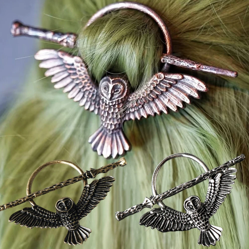 gothic owl hair sticks vintage animal hair fork disk sticks hairpins Halloween party witch viking women hair accessories