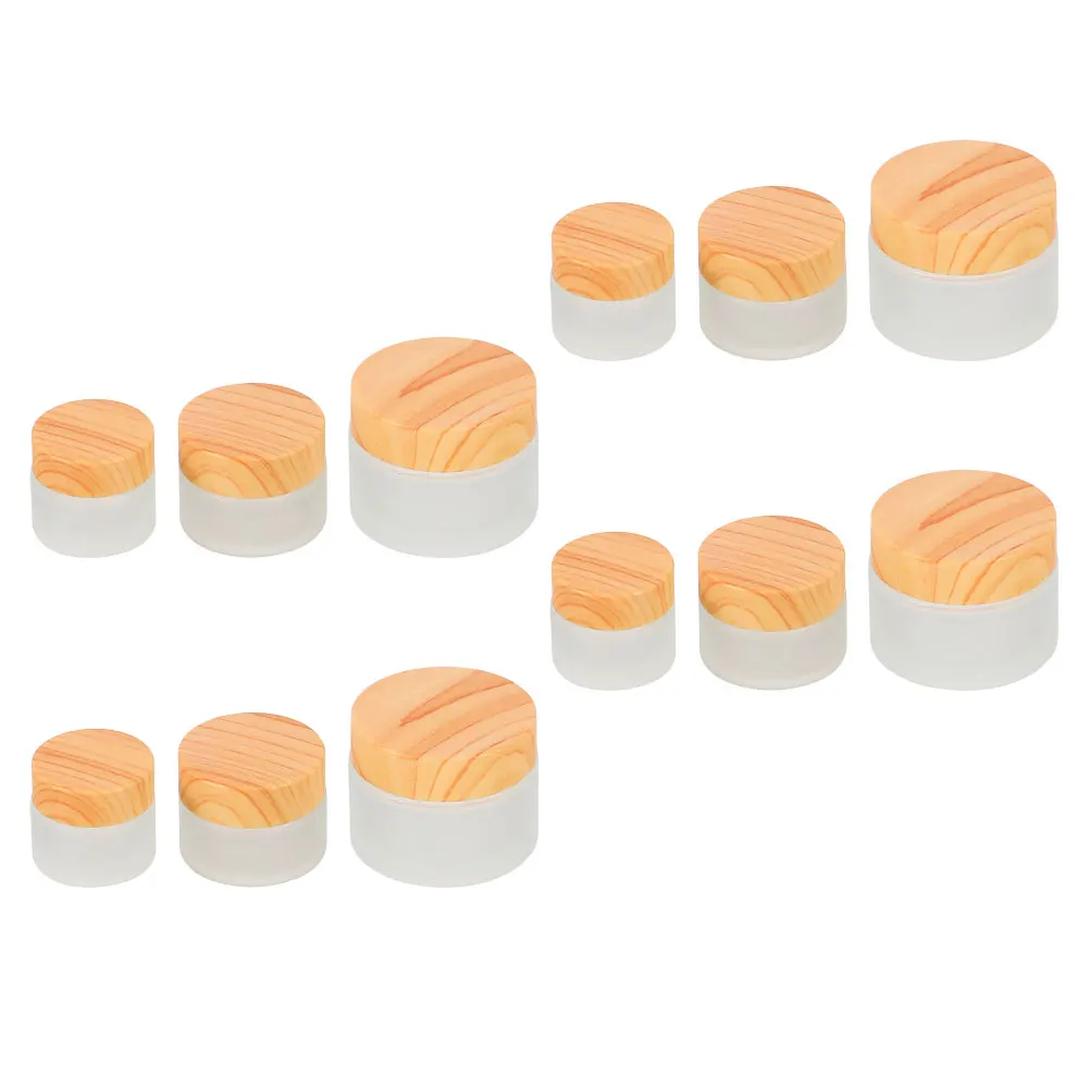 

12pcs Wood Grain Lid Glass Jars 5g 10g 30g Montage Sand Cream Containers Travel Sample Jar Storage Bottle