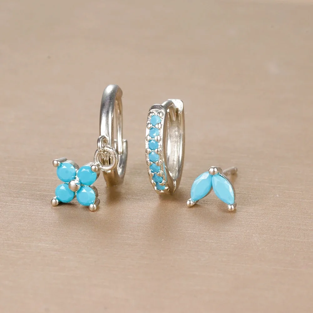 3PCS Trendy Edelstahl Blume Tropfen Ohrring Set Für Frauen Kristall Zirkonia Baumeln Ohrring Hypoallerg Piercing Schmuck aretes