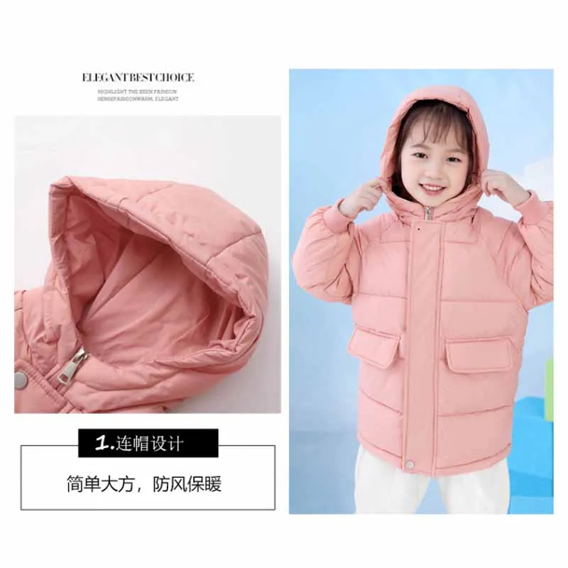 2024 nuovi bambini cappotto di colore solido ragazzi addensato caldo giacca di cotone con cappuccio ragazze carino zip casual pantaloni di media