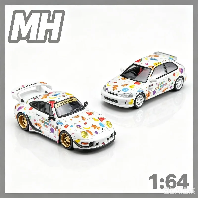 

MH1:64 Honda Civic EK9, premium sports car RWB 993, die cast alloy car model, holiday limited edition, creative gift, men's gift