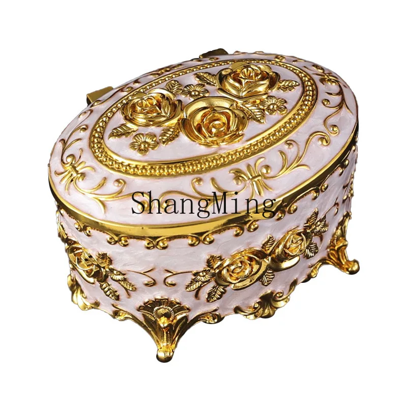

DSA metal creative retro jewelry box small hand-painted high-end rose jewelry box storage