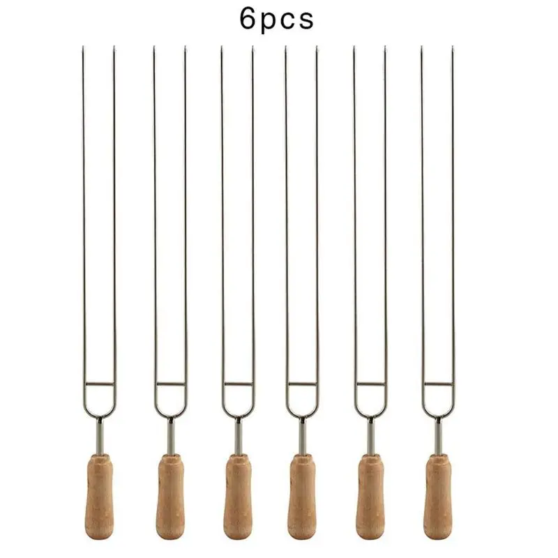 D2 3/6Pcs Stainless Steel U-Shaped Barbecue Grill Brazing Fork Needle BBQ Grilling Skewers Grill Stand Charcoal Grill Accesories