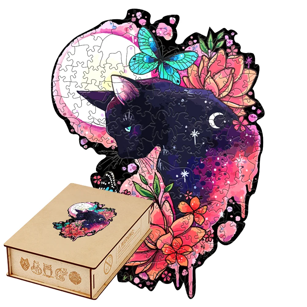 

Adult Wooden Puzzle Mysterious Cat Shape Abstract Fox Animal Jigsaw Jiasaw 3D Assembly Block Board Game Creative Gift Toy