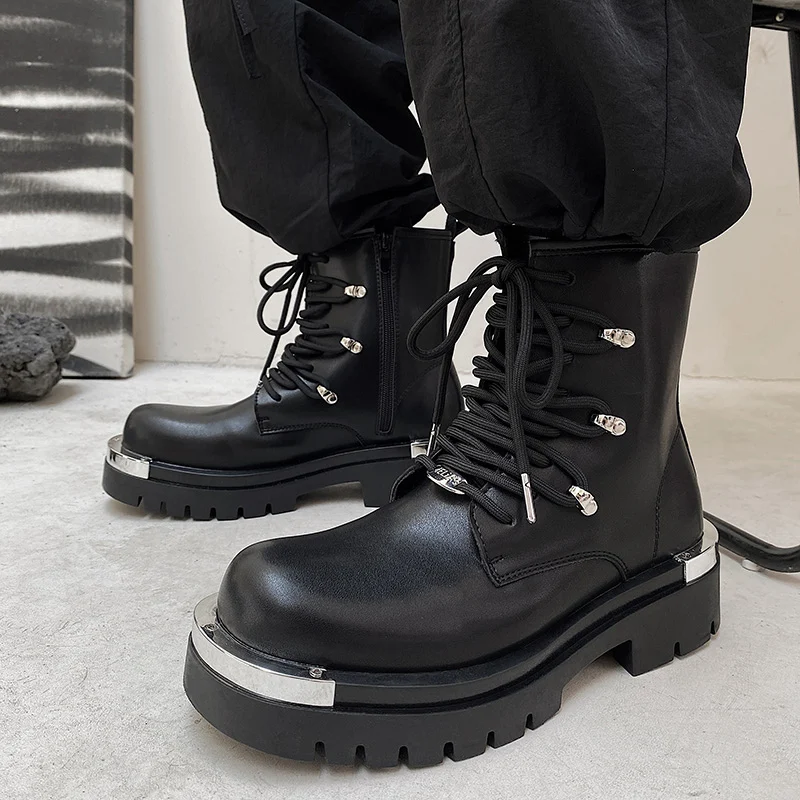New Original Style Men\'s Platform Boots Fashion Height Increasing Leather Boots Men Designer Derby Shoes Street Men Chunky Boots