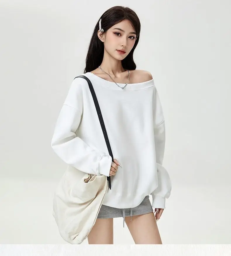

Off Shoulder T-Shirt High Quality Womens Funny T Shirts Classical Sleeves Winter Tie Up Spliced Crystal Low Neck Simple Soft Ins