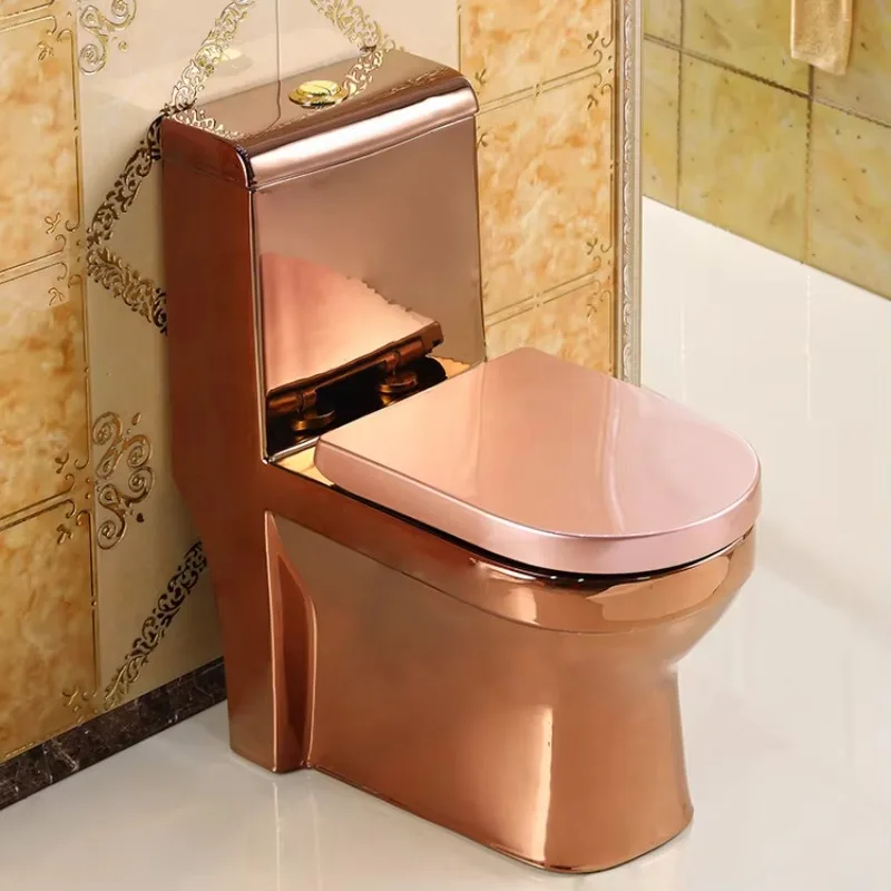 Modern Style Electroplating Ceramic One-Piece WC Bowl Floor Mounted S-Trap P-trap Drainage Rose Gold Toilet for Hotels