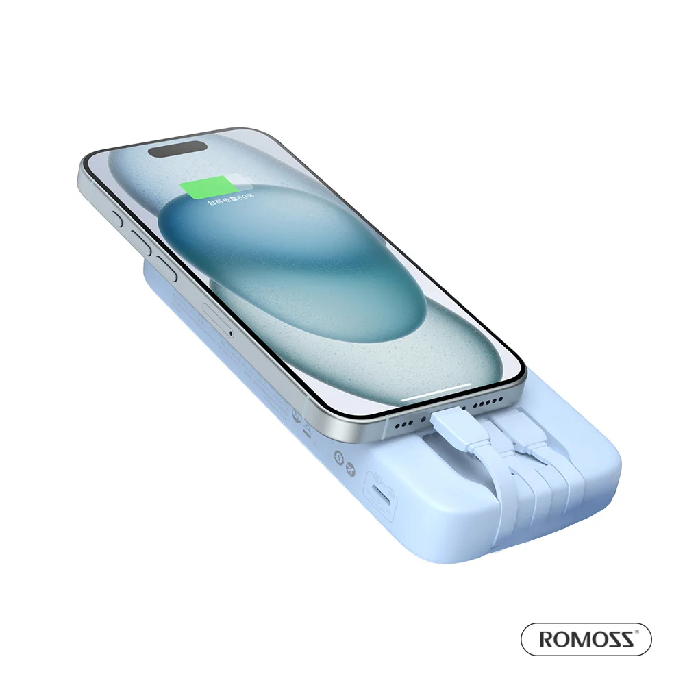 [الشحن الكوري] كابل مدمج Romos Power Bank Phc10 15W أزرق 10000Mah
