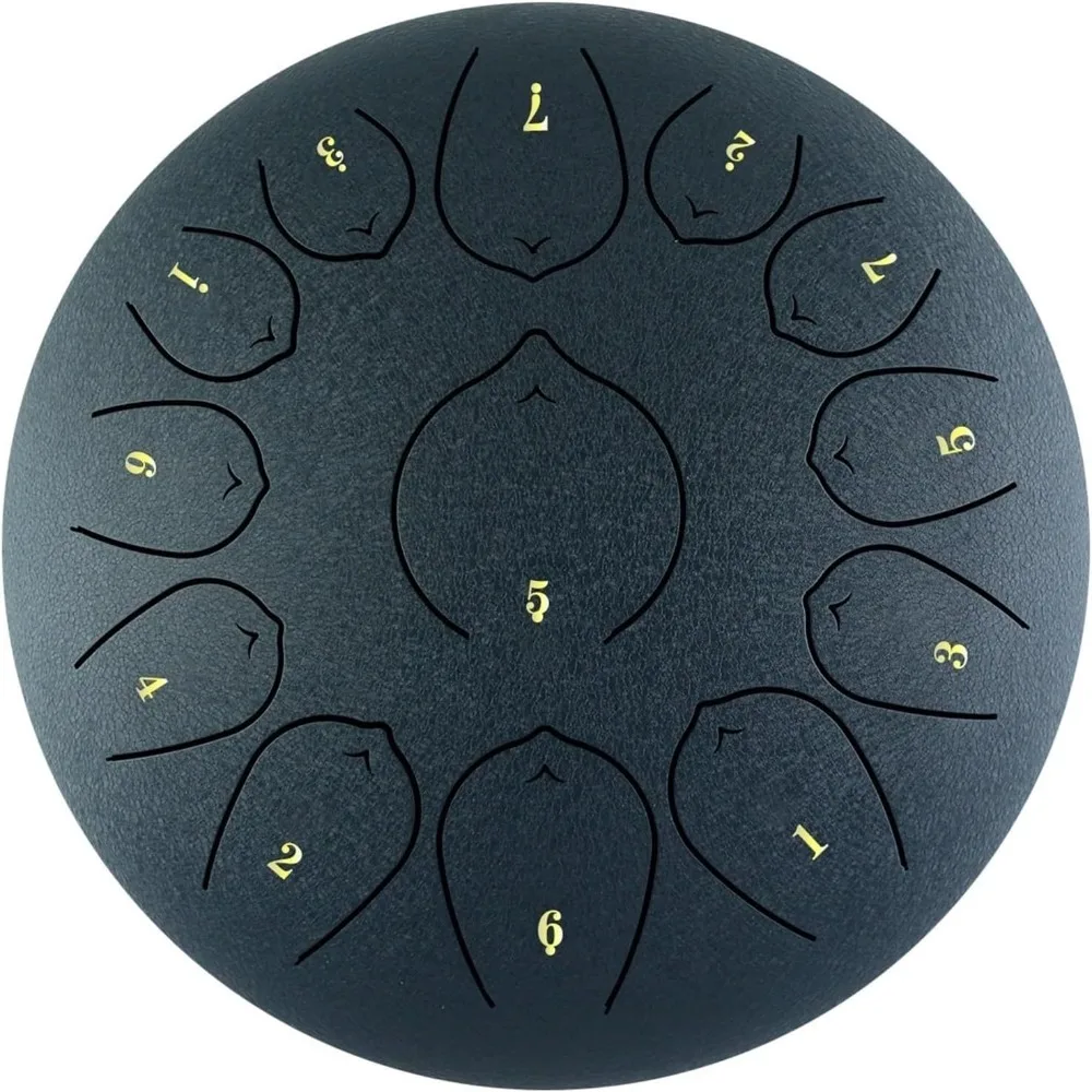 Steel Tongue Drum C Major,13 Notes 12Inches Ethereal Drum with Bag Finger Picks Mallets Music Book for Musical Mind Healing Yoga