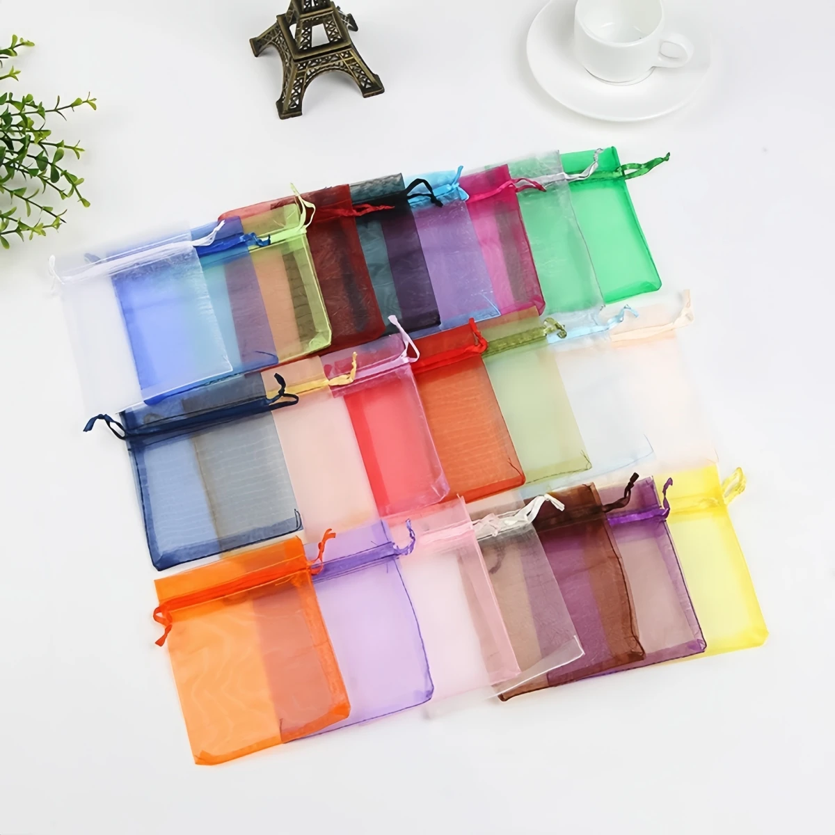 20 Stück/Lot Organza-Geschenktüten, zuziehbare Netzbeutel, bunte Geschenktaschen für Schmuck, Ornamente, Süßigkeitenverpackungen, Hochzeits- und Partydekoration – Detail 3