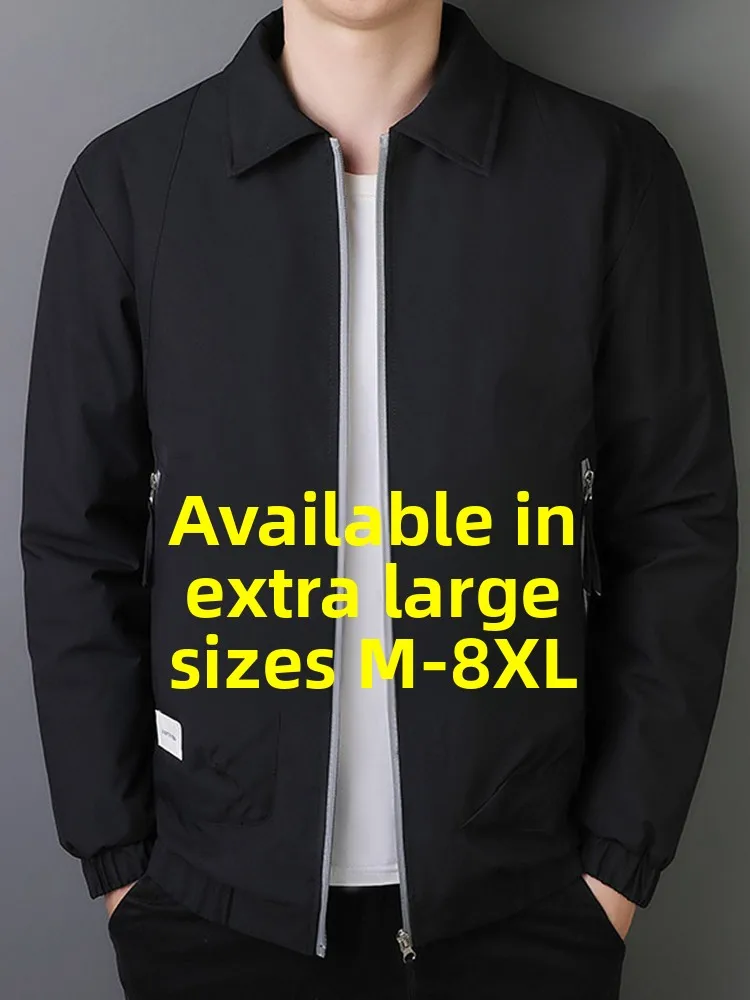 

plus Size Men's Casual Jaet Collared Spring Autumn Faion Polyester Antifade Long Sve Zipper Closure Elastic Hem Street...