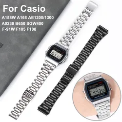 18mm Band Watch Metal Strap for Casio A158/A159/AQ230/F91W/AE1200/AE1300/B650/AQ230 Stainless Steel Bracelet Small Square