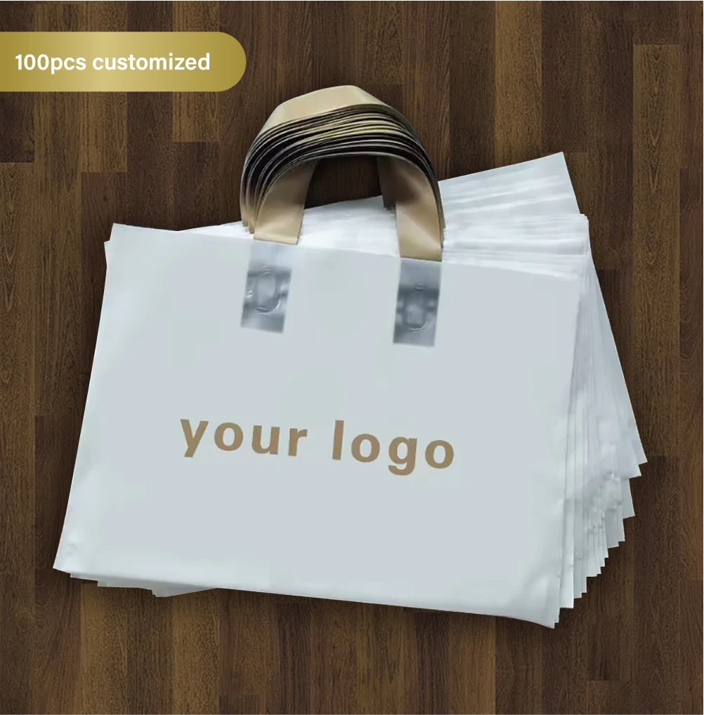 100Pcs Customized Logo Colorful Shopping Bag with Plastic Gift Bag Logo Printing, One Colorful Logo on Double-Sided Free Design Printing