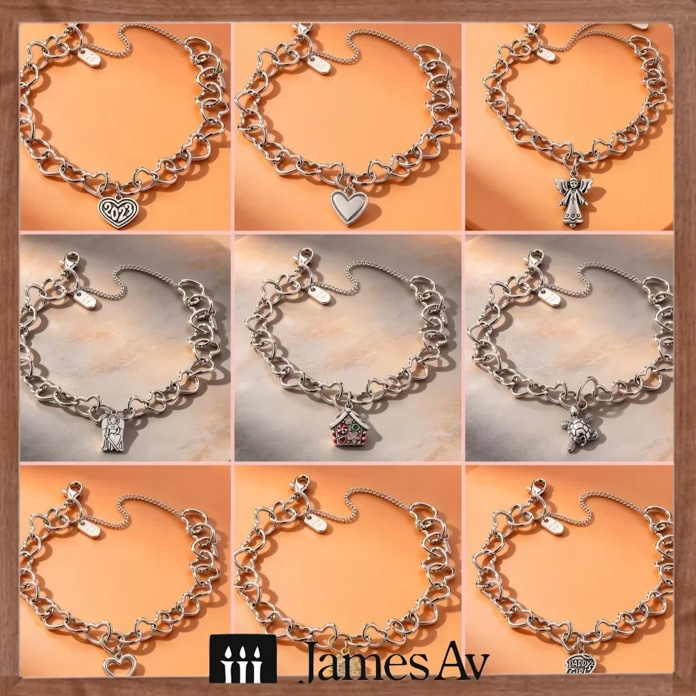2027 S925 Sterling Silver Trendy Open Oval Link Charm Bracelet Carved Heart Solid Heart Angel Gingerbread House Turtle Daddy Girl Themed Pendants Adjustable Extension Chain High Quality S925 Silver Great Anniversary Holiday Surprise Gift