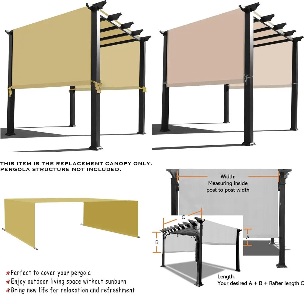 

Universal Waterproof Pergola Replacement Canopy - 12 Feet Long x 8 Feet Wide, Sand Color, Suitable for Various Pergolas