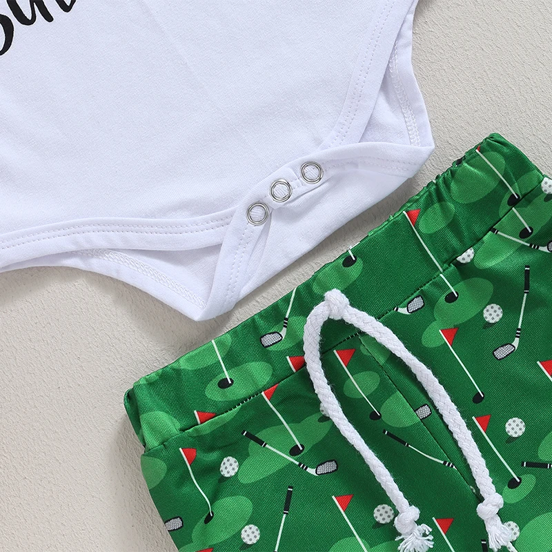 Toddler Infant Baby Outfits Letter Print Long Sleeve Romper Jumpsuit Golf Pattern Pants Knotted Hat Set 3Pcs Fall Clothes