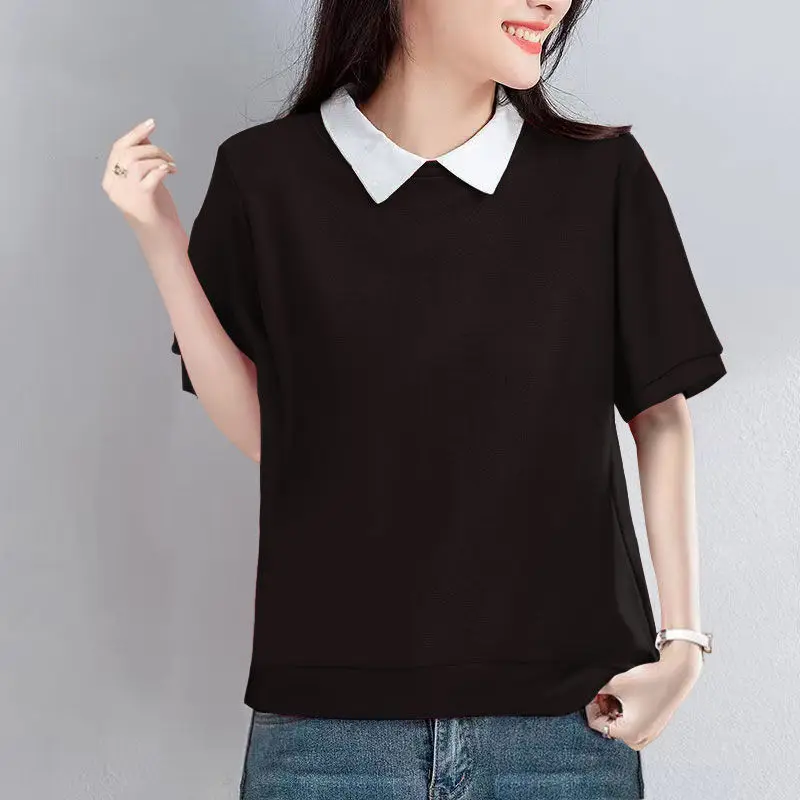 Two-piece Sweatshirt for Women in the Middle Sleeves 2025 Spring and Summer New POLO Neck Fashionable Versatile Slim T-shirt Top