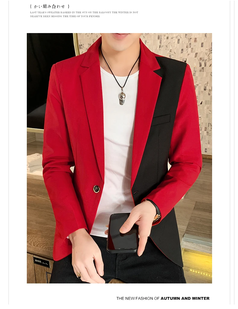Herren Slim Fit Blazer Hochwertige Herbstmode Hübsche Match Farbe Business Casual Koreanischer Anzug Kostüm Cro Nang – Detail 4
