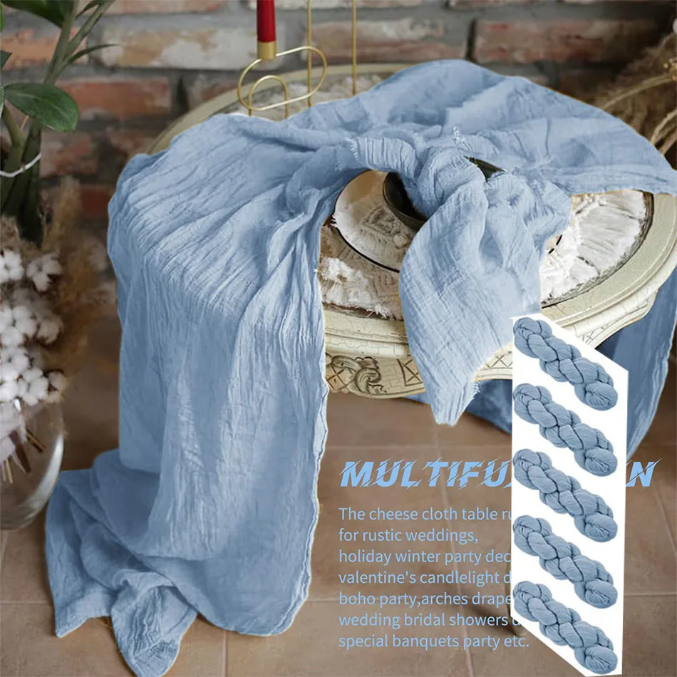 5PCS Sage Gauze Wedding Table Runner 21.7x118inch Tab Setting Dining Vintage for Birthday Party Banquets Arches Cake Decor