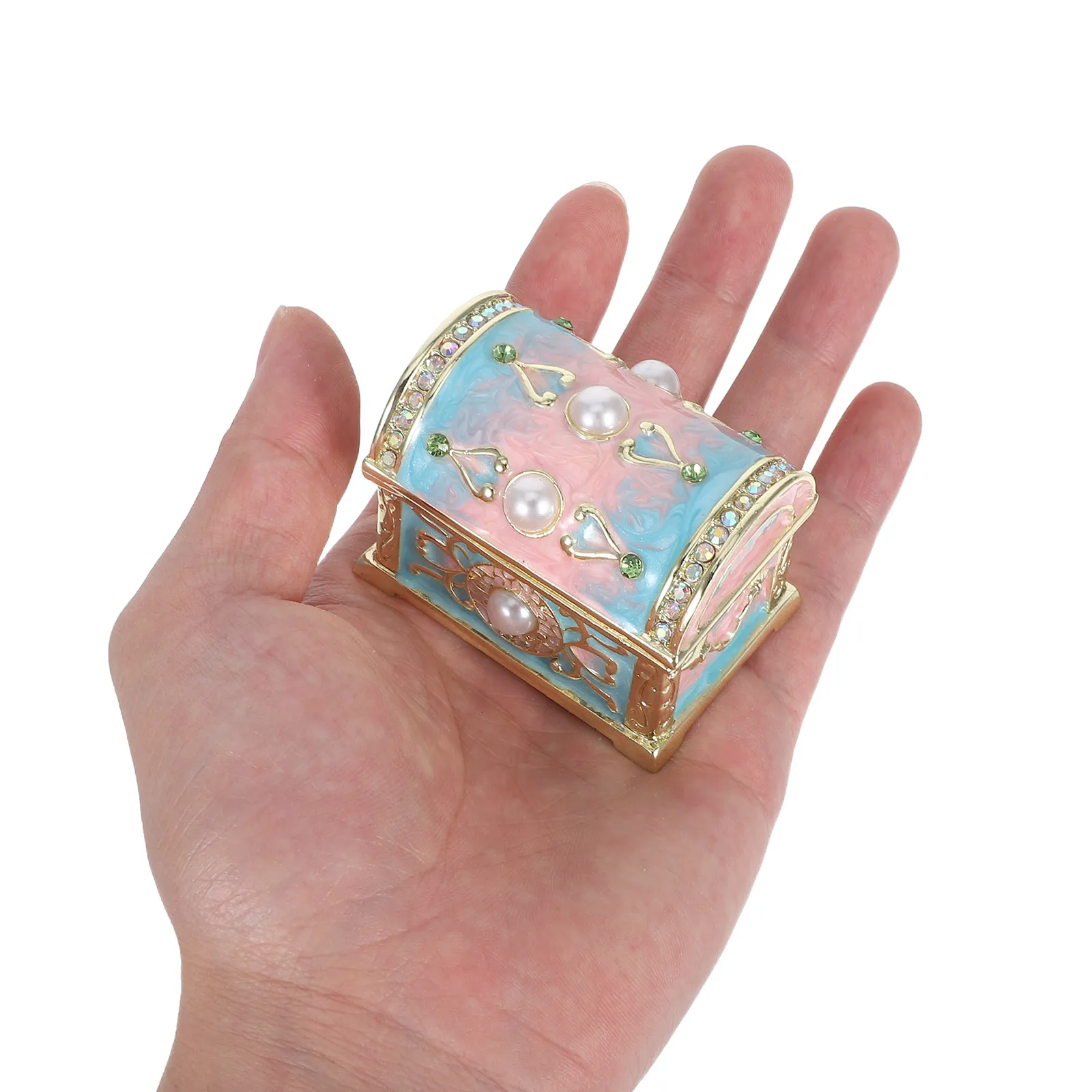 

Mini Enamel Jewelry Box Vintage Treasure Chest Decorative Trinket Holder Small Metal Organizer Case for Rings Earrings