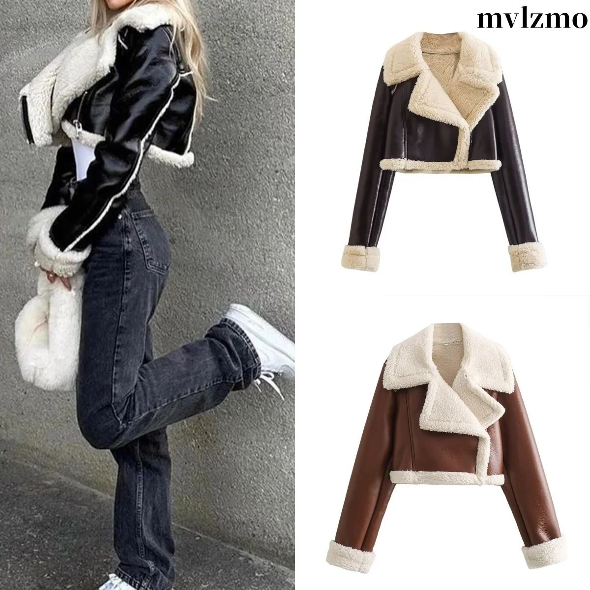 2024 Women Fashion Solid Front Zipper Jackets Vintage Lapel Neck Long Sleeves Female Chic Lady Outfits