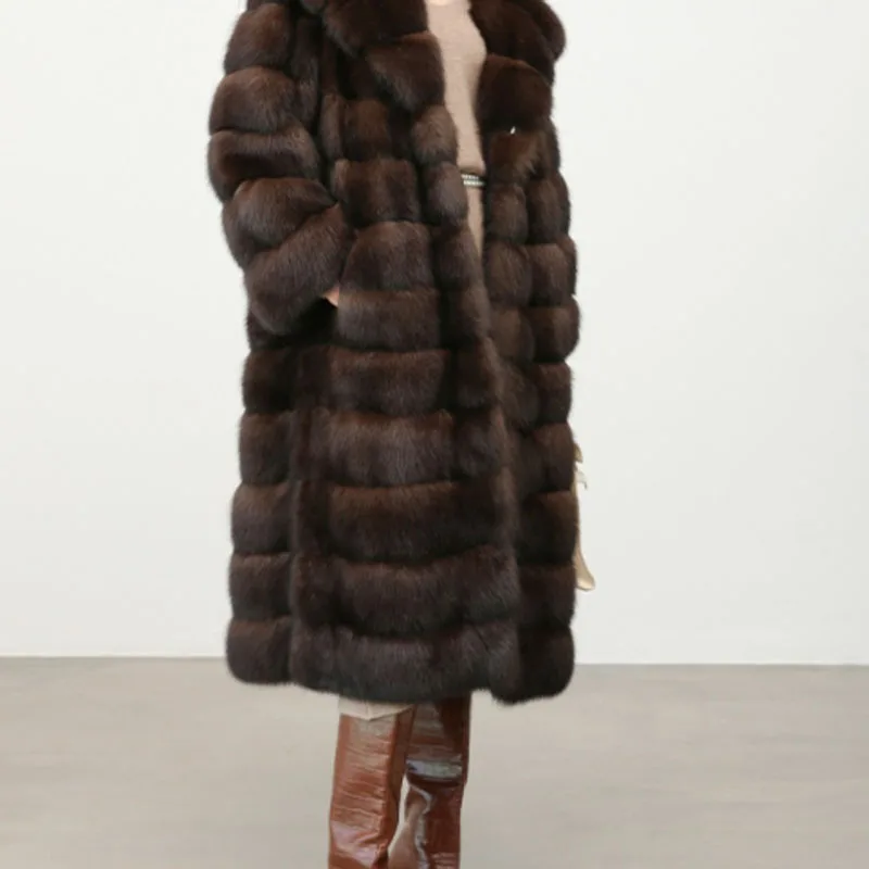 Solid Color Fashion Warm Coat True Fur Coat 2025 New Winter Warm Hooded High-Quality Temperament Leisure Women's Fur Coat H580