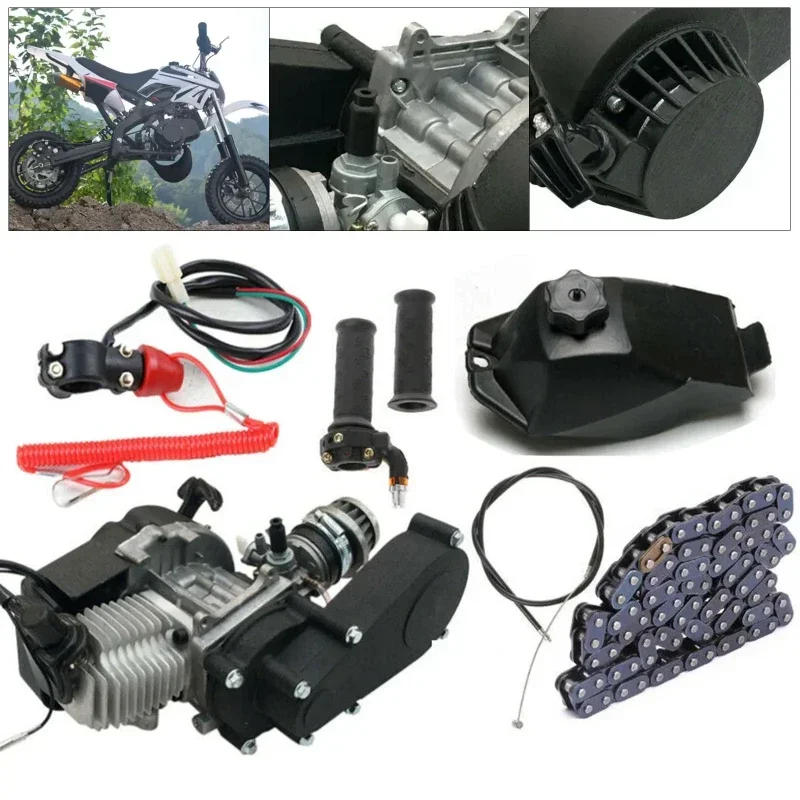 

2 Stroke 49CC Pull Start Engine Mini Dirt Bikes Motor Gear Box Chain Kit For Mini Pit Bike ATV QUAD Scooter Single Cylinder