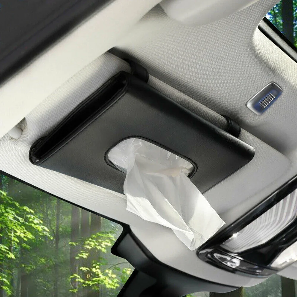 

1Pc Black Car Tissue Box Towel Set Car Sun Visor Tissue Box Holder Automotive Interior Storage Decoration Universal Accessory