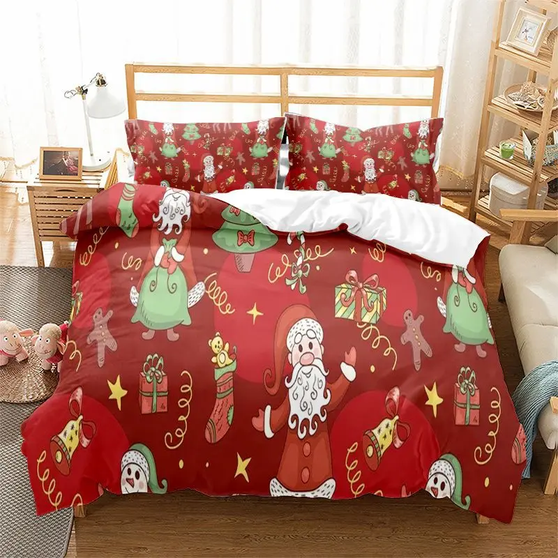 Three-Piece Cotton Household Quilt Cover Bed Sheet Santa Claus Cartoon Digital Printing Brushed Children's Bedding Cover-Style