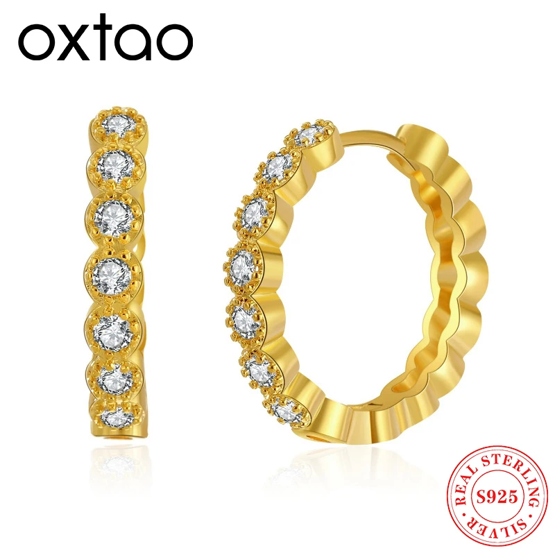 

OXTAO Hoop Earrings 100% 925 Sterling Silver Retro Classic 2.5mm Moissanite Dangle Huggie Earrings D Color Party Women Jewelry