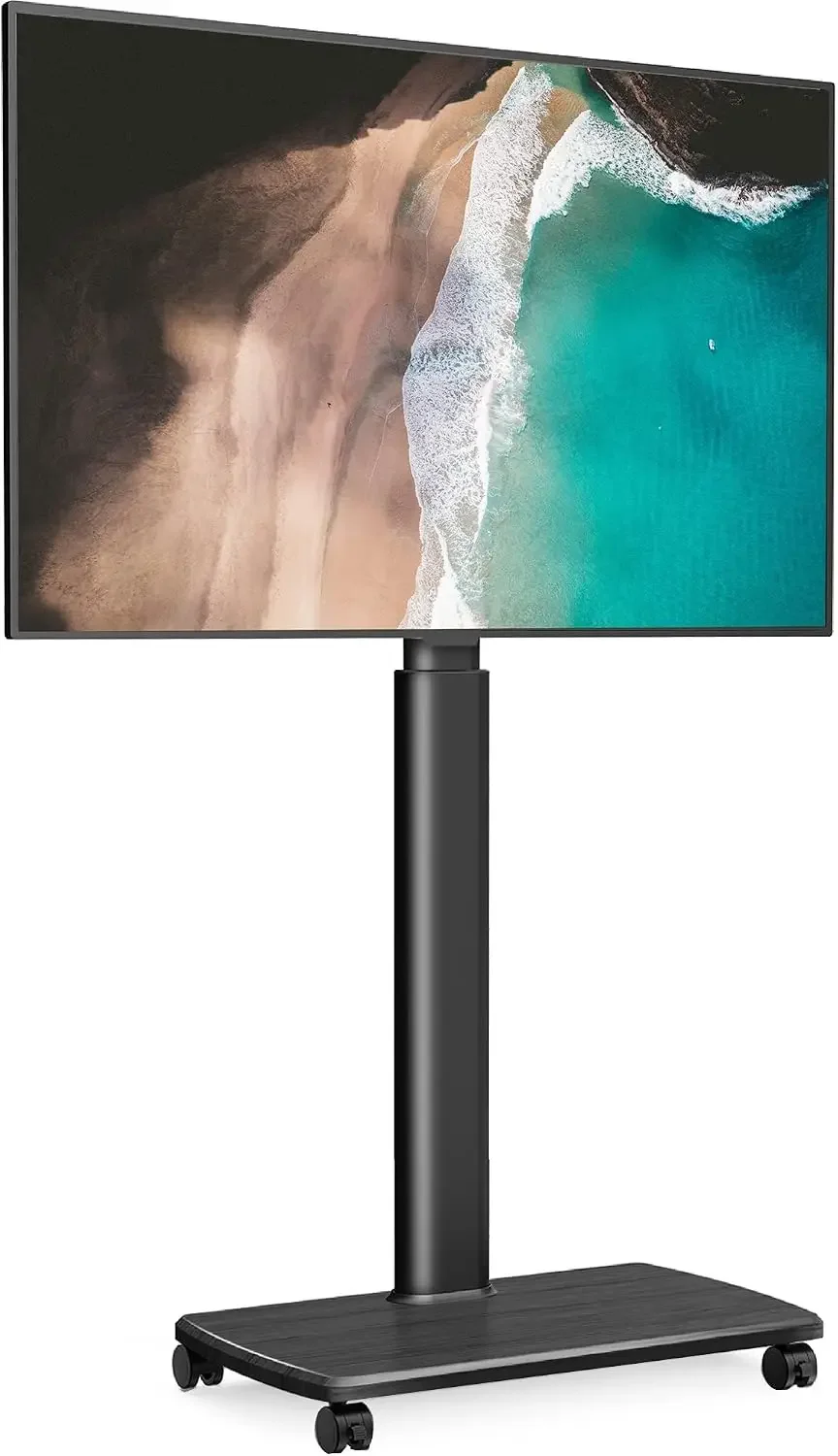 Rolling TV Floor Stand for 32 to 75 Inch TVs, Portable Tall TV Stand on Wheels, Black Mobile TV Cart with Castors, Swivel Mount,