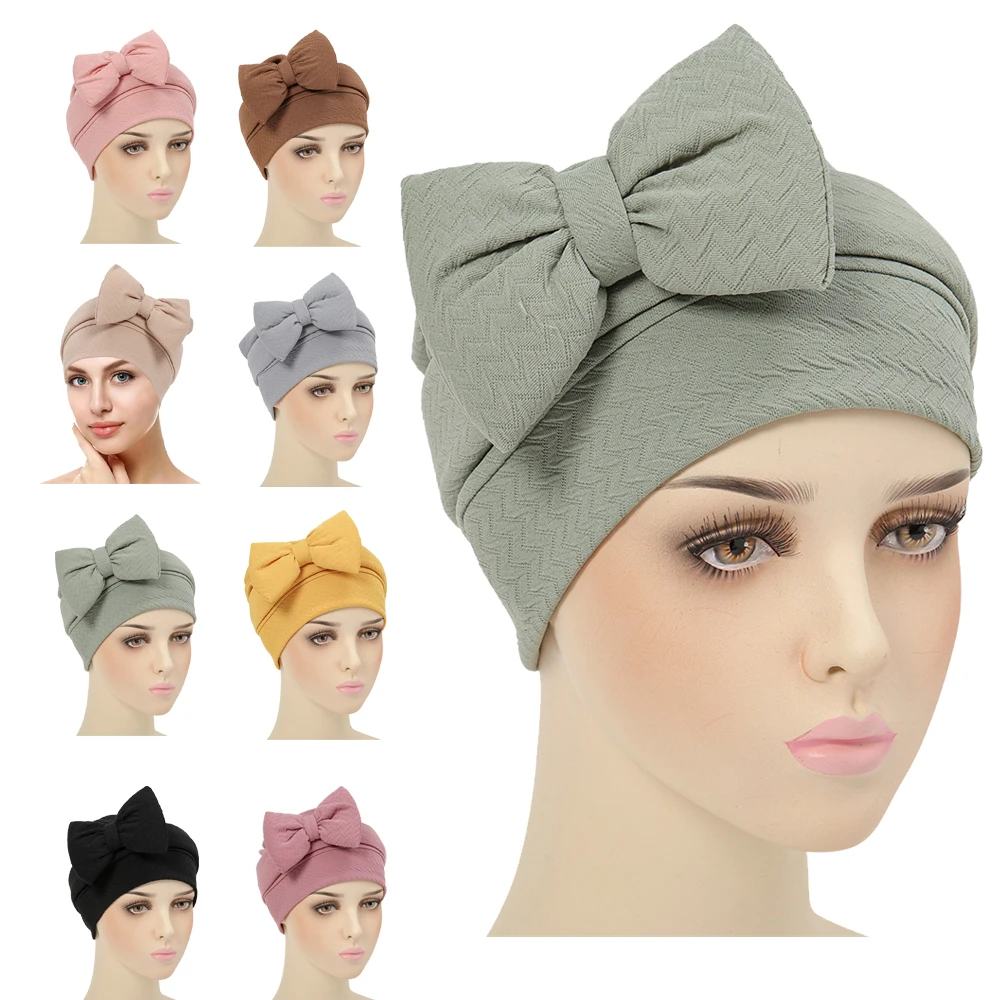 

Fashion Women Headscarf Hat Big Bow Bonnet Hijabs Muslim Turban Head Wrap Chemo Cap Hair Loss Headband Beanies Turbante Mujer