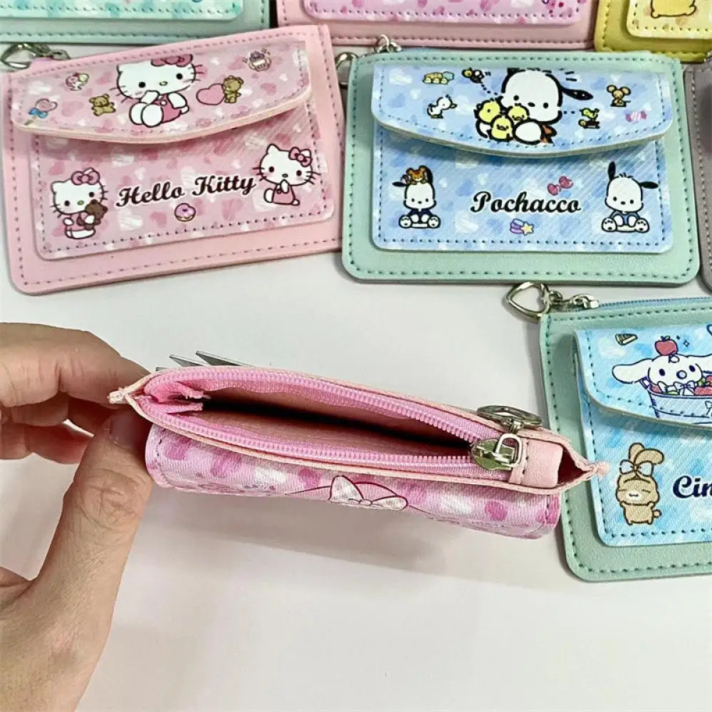 Sanrio Cinnamoroll Kuromi cartoon Full printing coin purse PU ID card holder coin Storage card bag Keychain pendant decoration