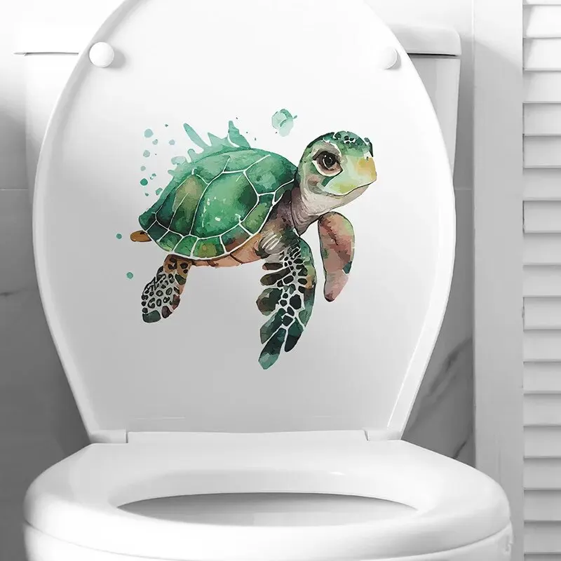 1pc Cartoon Cute Watercolor Turtle Children's Bedroom Toilet Home Decoration Wall Sticker Sticker Self-Adhesive