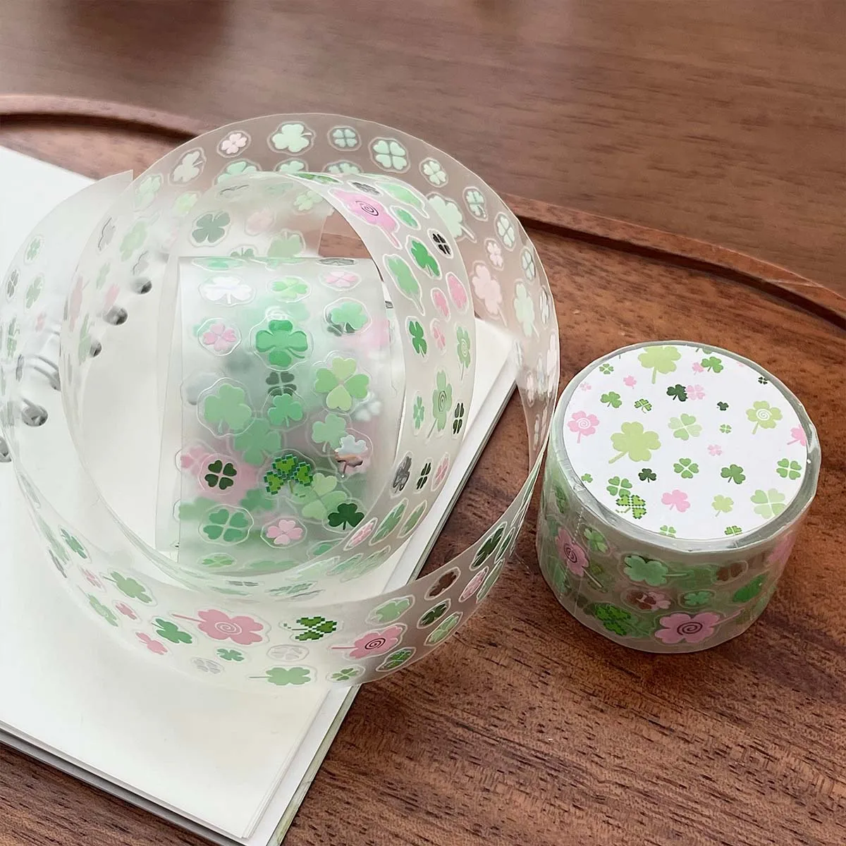 PET Silver Pressed Clover Star Flower Card Sticker Korean Deco Sticker Scrapbooking Stickers Transparent DIY Crafts Album