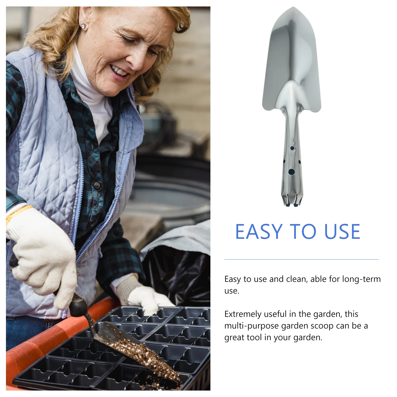 

1Pcs Garden Scoop Stainless Steel Metal Handheld Trowel Durable Wood Handle for Transplant Seedlings Flowerpot Shovel Soil
