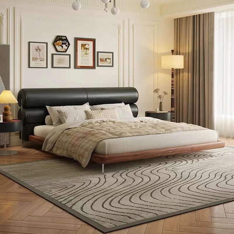 

Современная промышленная двуспальная кровать King Size для квартиры, мебель для спальни, черная кожа