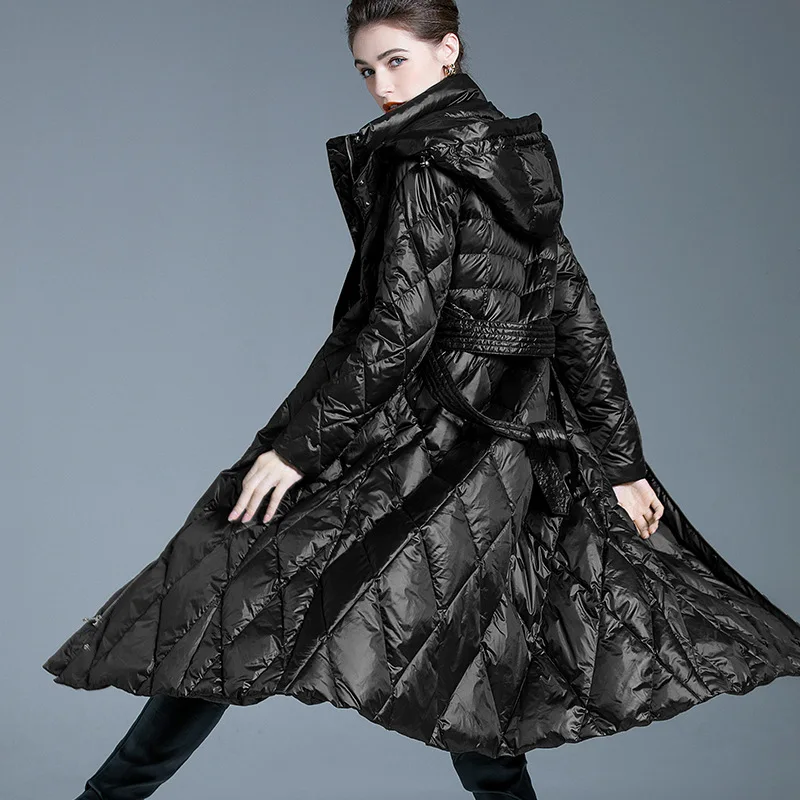 Chaqueta de plumón de pato para mujer, abrigos cálidos de lujo, ropa acolchada ligera, prendas de vestir exteriores con relleno largo, invierno, 2023