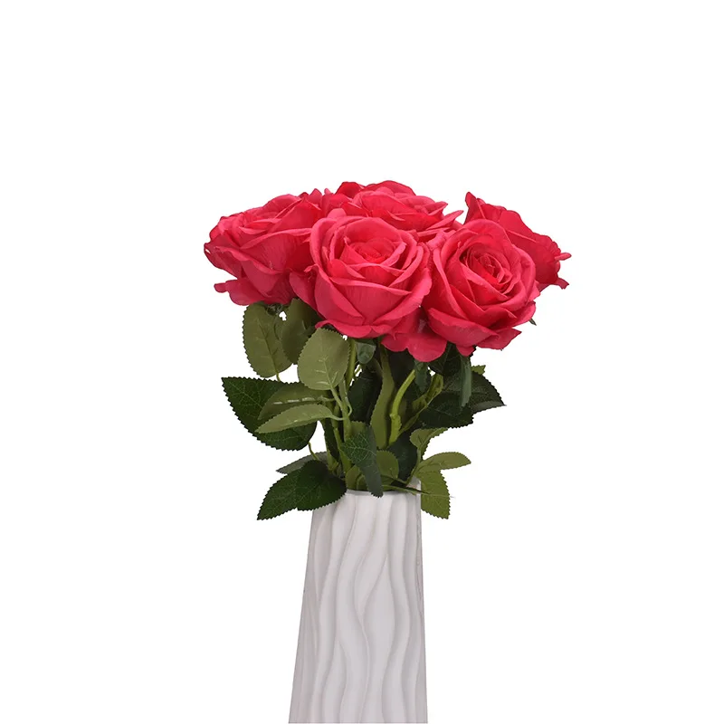 Seda artificial rosa buquê, 5pcs, 10x51cm, ramo longo, para o casamento, casa, sala, centro de mesa, falsa planta, grinalda, acessórios