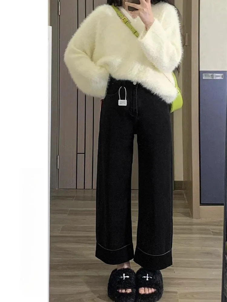 

Bla Straight Leg Jeans Women's Spring Elastic Large Size Loose Slimming Small Size Wide Leg e Tube Pants Casual High Wa...