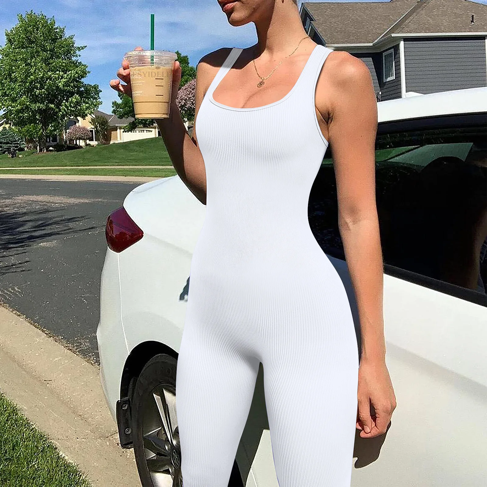 Tuta a matita Tuta sportiva fitness casual per tutte le stagioni da donna Tuta sportiva all-in-one senza maniche slim