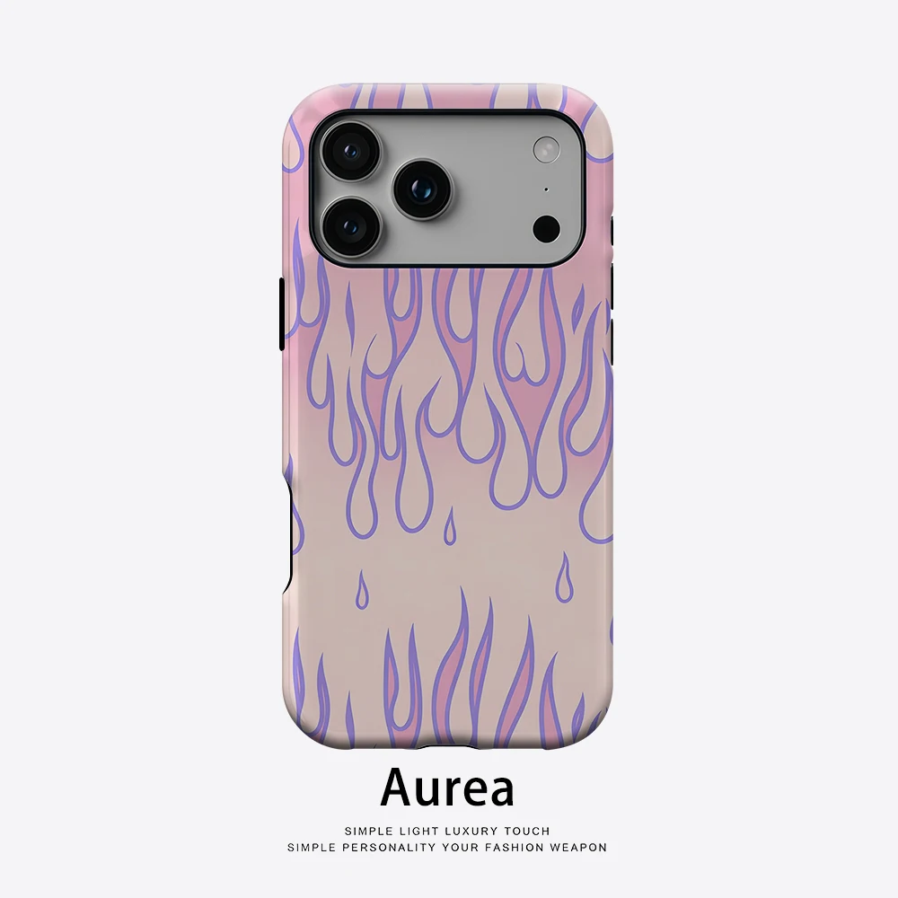Aurea Case Matte Bumper für MagSafe Hülle für iPhone 17 16 15 14 Plus 13 Pro Max Stoßfeste Harte PC Hülle in Pink Lila Flammen-Design