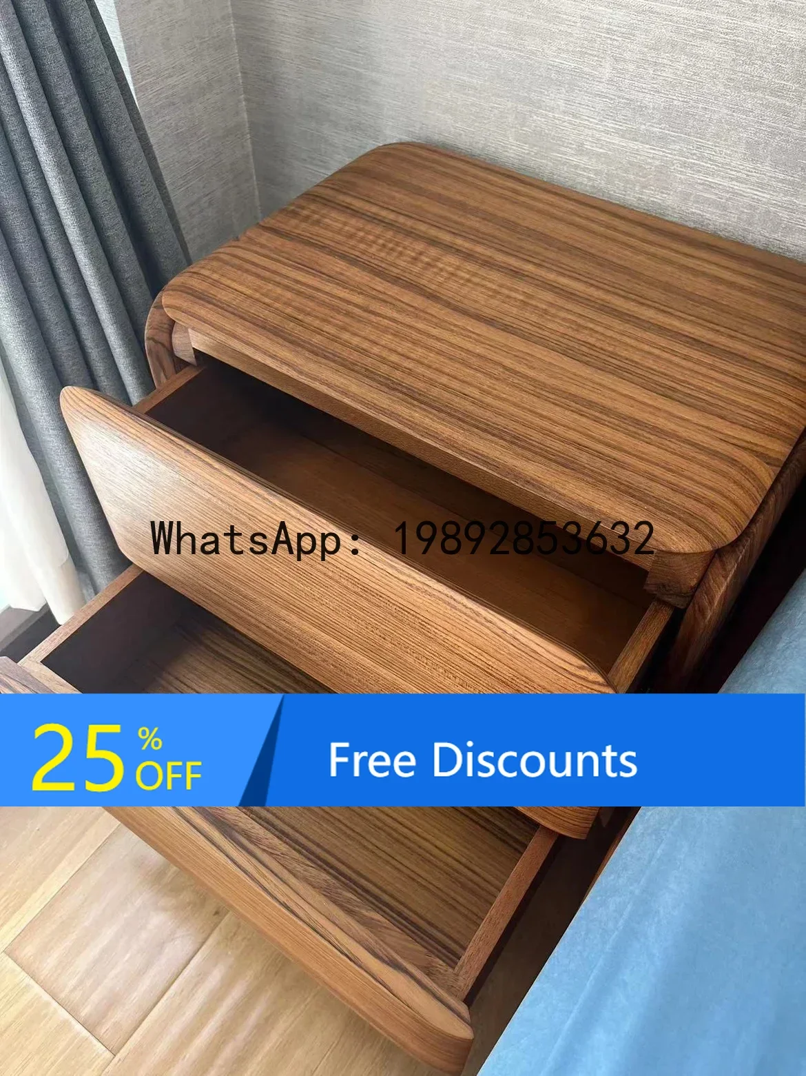 

Cherry Hard Maple Black Walnut Burmese Teak Full Main Material Blum Rail Bedside Table