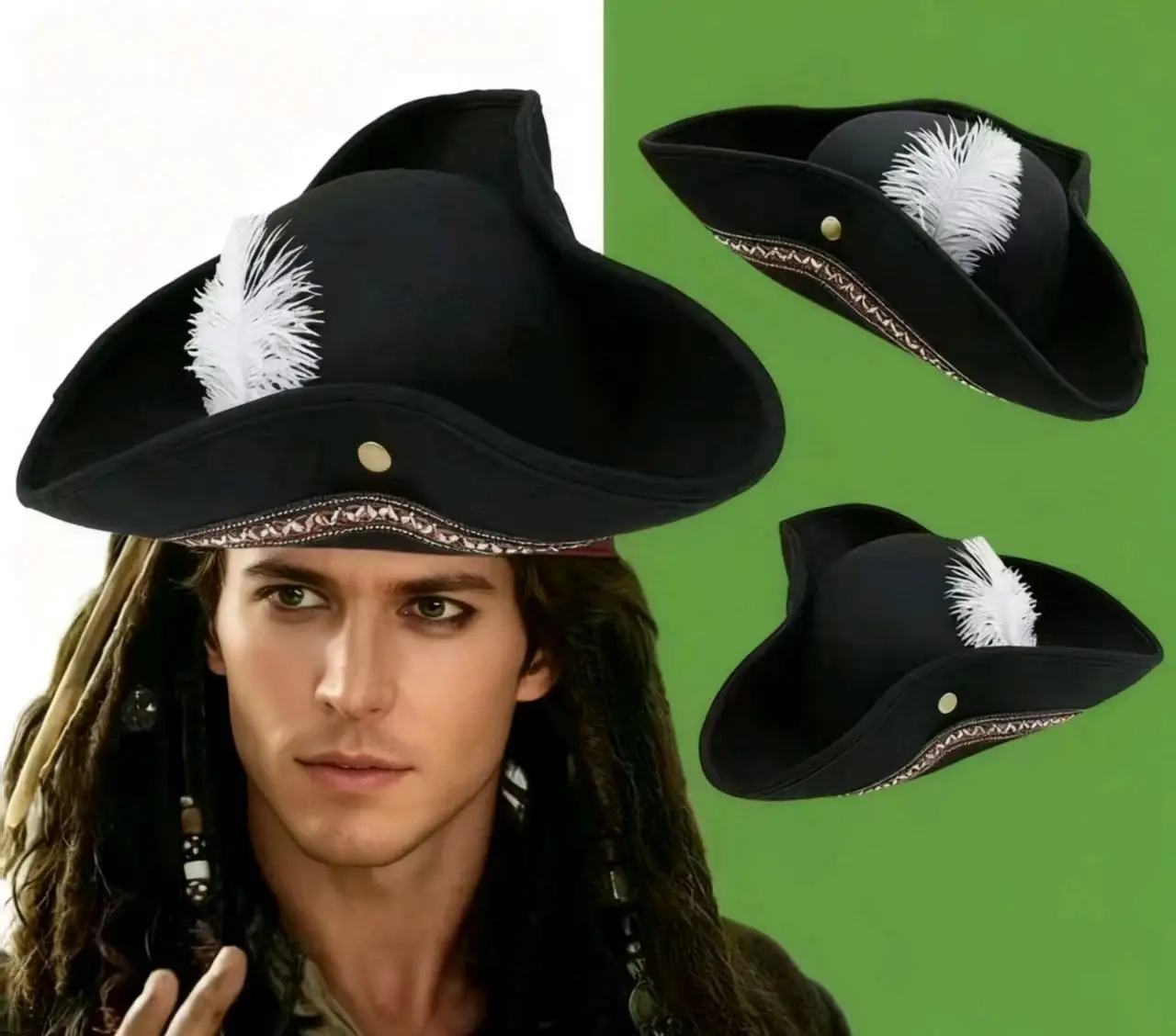 

Классические шляпы для косплея, украшенные черными перьями, пиратские кепки для выступлений на сцене, Хэллоуин, дышащие стильные аксессуары для акторов