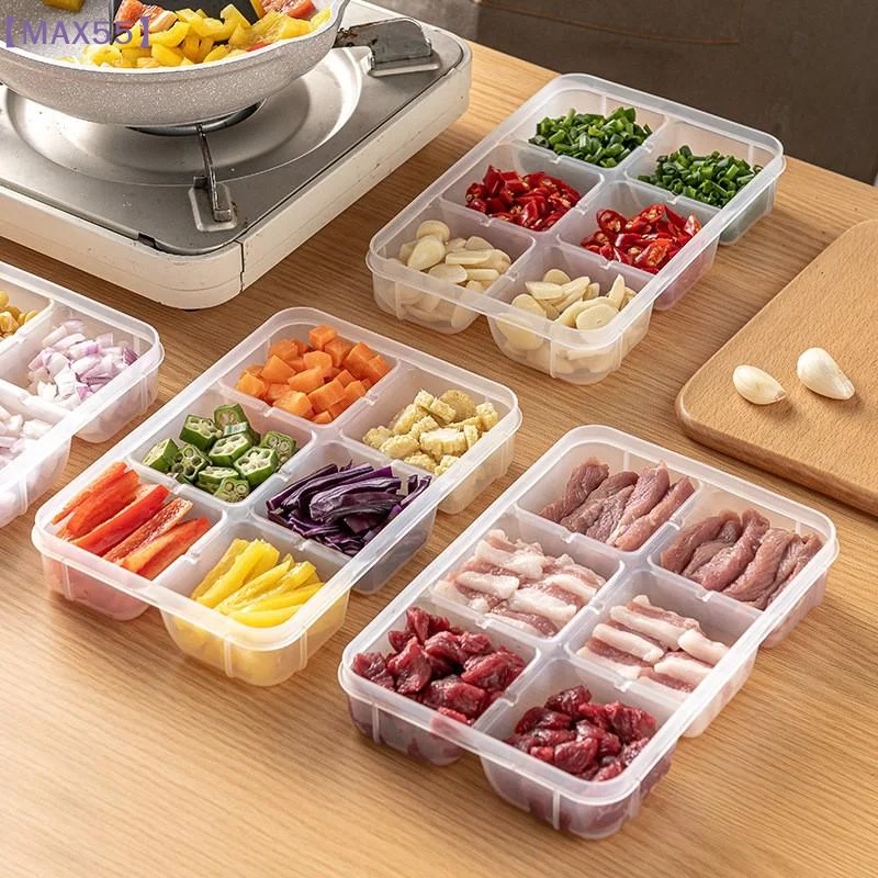 【MAX-55】1/3PCS 2/3/6 Grids Refrigerator Storage Boxes With Holes Scallions Meat Fresh Box Food Container Cold Storage