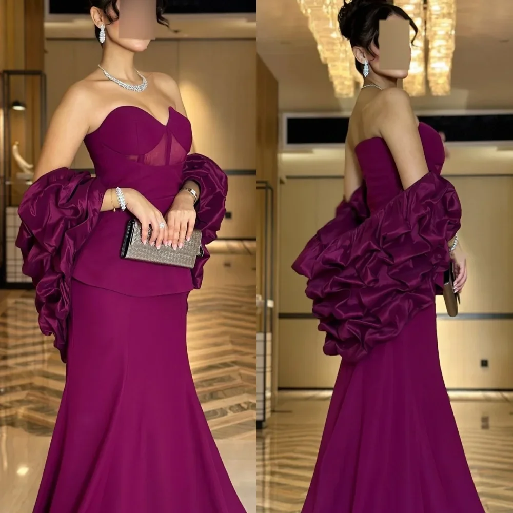 

JDY Custom Exquisite Sparkly Jersey Dress, Ruched Ruffled Mermaid Sweetheart Gown with Train, Custom Outfit for Occasions